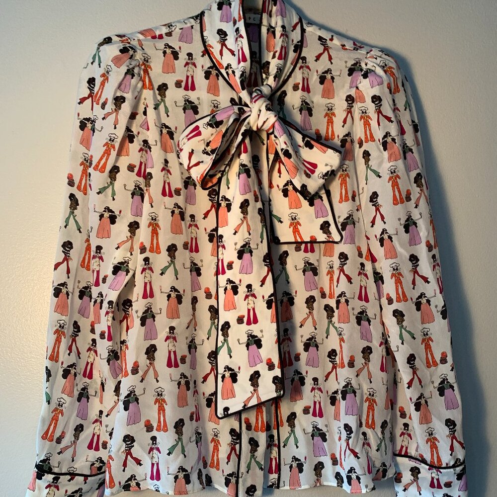 Alice + Olivia 20 year anniversary silk bow blouse